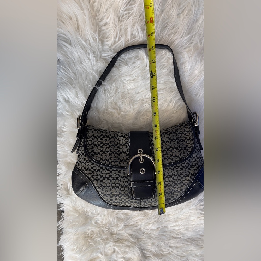 Coach Black and Gray Signature Canvas Shoulder Bag with Buckle Accent - Picture 10 of 11